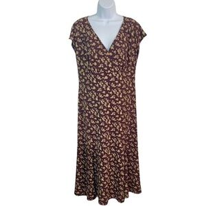 DS SUMMERS Vintage Floral V-Neck Midi Dress Sz 16
